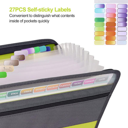 Project Folder - A4 - Foldable File Folder with Tabs - 13 Compartments - Storage Folder/Sorting Folder - Compartment Folder - Durable Plastic Document Folder - Writing Folder with Zipper - Conference Folder - Work Folder - Document Folder - Green - Portab.