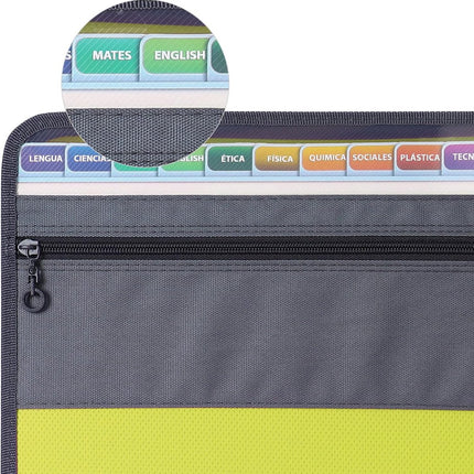 Project Folder - A4 - Foldable File Folder with Tabs - 13 Compartments - Storage Folder/Sorting Folder - Compartment Folder - Durable Plastic Document Folder - Writing Folder with Zipper - Conference Folder - Work Folder - Document Folder - Green - Portab.