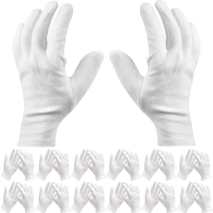 Cotton gloves - 12 Pairs - white - soft hand cotton - Used For Cosmetics, Jewelry Coin Inspection, Inspection Gloves, Service Gloves, Moisture Gloves - everyday cotton gloves.