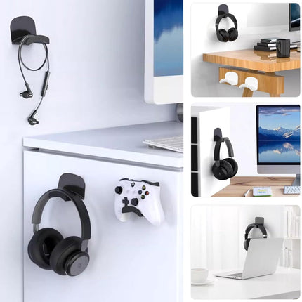 Headset Holder - 2-Piece Headphone Hook - Headset Stand - Universal Headphone Hook - Gaming Headset Stand - Headphone Hook Wall Mount - For Most Gaming Headphone Controllers - White+Black.