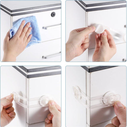 Child Locks for Cabinets - 8 Pieces - Drawer Lock - Cabinet Lock - Baby Safety - Baby Cabinet Security - Self-Adhesive Child Lock - Safety Hooks - Transparent - Self-Adhesive 3m - For Baby Safety - No Drilling or Screws - For Cabinet, Door and Drawer.