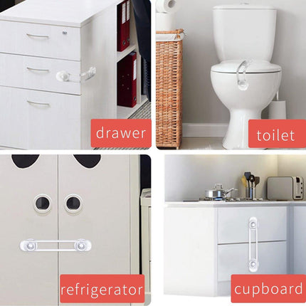 Child Locks for Cabinets - 8 Pieces - Drawer Lock - Cabinet Lock - Baby Safety - Baby Cabinet Security - Self-Adhesive Child Lock - Safety Hooks - Transparent - Self-Adhesive 3m - For Baby Safety - No Drilling or Screws - For Cabinet, Door and Drawer.