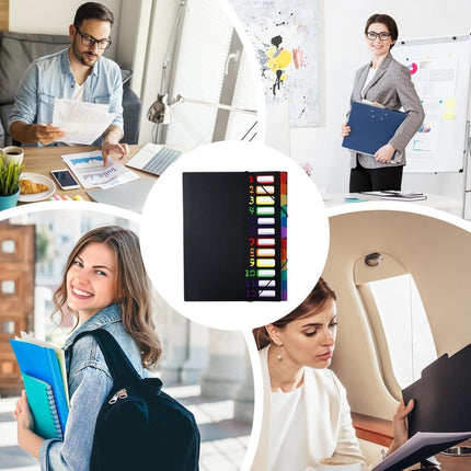 A4 Expandable Project Folder - A4 Sorting Folder - 12 Compartments - File Folder with Tabs - Compartment Folder - Desk Folder - Storage Folder - Document Folder - Work Folder - Clear Classification - Black.