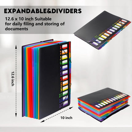 A4 Expandable Project Folder - A4 Sorting Folder - 12 Compartments - File Folder with Tabs - Compartment Folder - Desk Folder - Storage Folder - Document Folder - Work Folder - Clear Classification - Black.