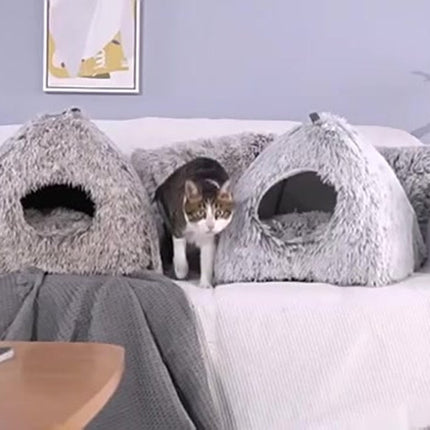 Cat Basket - Rabbit House - Cat House - Plush - Warmth - 40x40x37 CM - Rodent - Cat Bed - Kitten Basket - Animal House - Cat Cushion - Cat Den - Cat Houses - Cat Cave - Grey - Comfortable & Soft - For Rabbits, Cat, Guinea Pigs, Hamsters, Puppies.