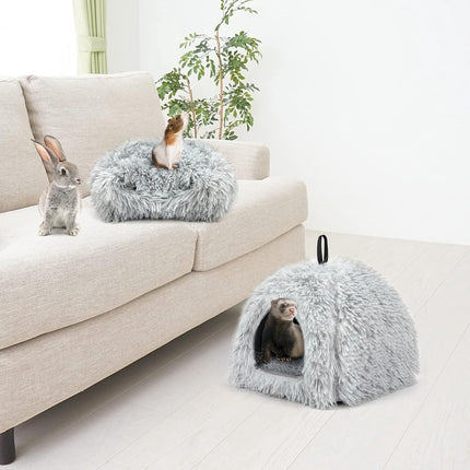 Cat Basket - Rabbit House - Cat House - Plush - Warmth - 40x40x37 CM - Rodent - Cat Bed - Kitten Basket - Animal House - Cat Cushion - Cat Den - Cat Houses - Cat Cave - Grey - Comfortable & Soft - For Rabbits, Cat, Guinea Pigs, Hamsters, Puppies.