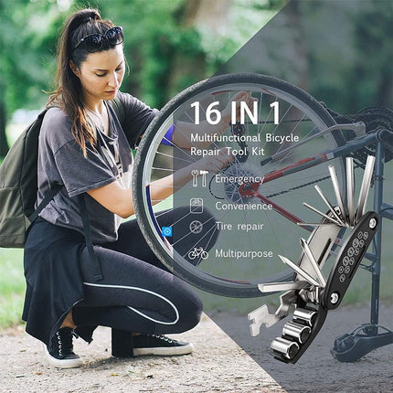 16-in-1 Bicycle Tool - Professional Bicycle Tool Set - Portable Foldable - Multifunctional Cycling Repair Kit - Bicycle Equipment Tools - Ideal for Bicycles / Mountain Bikes / Everyday Cyclist / Cycling Enthusiast.