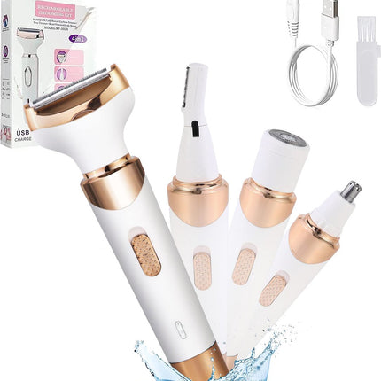 Women's Epilator - Epilator for Easy Hair Removal - 4 Attachments - Women's Epilator - Bikini Trimmer - Facial Epilator - Wet & Dry - Epilators - Facial Cleanser - Hair Removal Device - USB Rechargeable - Gold - Face/Underarms/Legs/Genuine.