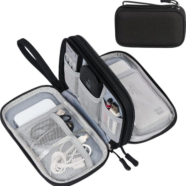 Cable Organizer Storage Bag 3 Layers - Cable Organizer Bag - Waterproof / Wear-Resistant - Cable Electronics Organizer - Cable Bag - Luxury Organizer For Cables And Accessories - Compact Cable Bag - Cable Organizer - Data Cable Organizer - Black - Travel.