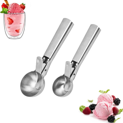 Ice Cream Scoop - 2 Pieces - Ice Cream Spoon - Ice Cream Scooping Spoon - Small Ice Cream Scoop - Ice Cream Ball Tongs - Portioning Spoon - Ice Cream Ball Tongs - Fruit Scoop - Eject Valve - Includes Releaser - Kitchen Utensils - Ergonomic - For Ice - Sta.