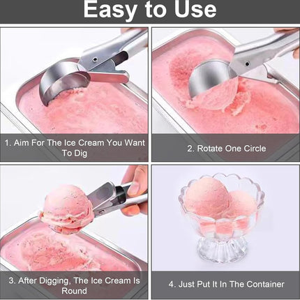 Ice Cream Scoop - 2 Pieces - Ice Cream Spoon - Ice Cream Scooping Spoon - Small Ice Cream Scoop - Ice Cream Ball Tongs - Portioning Spoon - Ice Cream Ball Tongs - Fruit Scoop - Eject Valve - Includes Releaser - Kitchen Utensils - Ergonomic - For Ice - Sta.