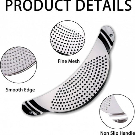 Stainless Steel Draining Aid - Draining Lid with Handles - Colander - 33.5 Cm - BPA-Free - Solid Compact Kitchen Draining Lid - Colander - Kitchen Sieve - Dishwasher Safe - Easy Draining - Storage Hook - For All Sizes of Pans.