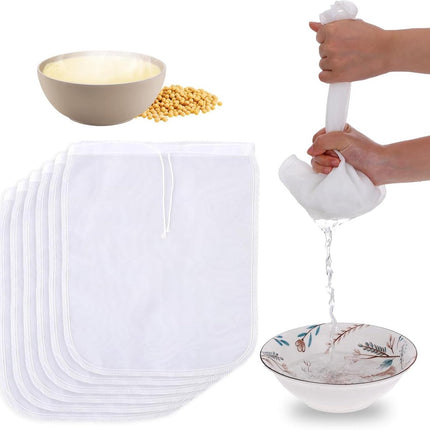6 Pieces Nut Milk Bag for Straining 12"x10" Reusable Nylon Cheesecloth for Juice Coffee Yogurt Tea Milk Almond Soy Fine Mesh Filter Cheesecloth Bags.