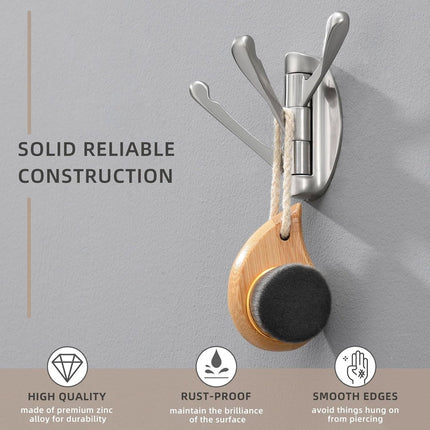 Wall Hook - Swivel Hooks - Foldable Towel Hook - Triple Hook - Hooks - Hanging Hooks - Wall Hook - Coat Hook - Towel Hanger - Towel Hooks - Coat Rack Hook - Coat Rack Hooks - Hat Hook - Metal - For Bathroom, Kitchen - Brushed Silver.