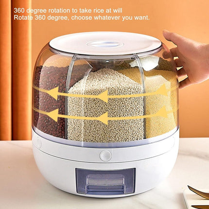 Rotating Storage Container - 5 KG - Storage Container - Food Container - Storage Jar - Food Dispenser - Cornflakes Dispenser - Cereal Dispenser - Rice Dispenser - BPA Free - For Breakfast Cereals - Rotating Food Dispenser With 6 Compartments - Kitchen Org.