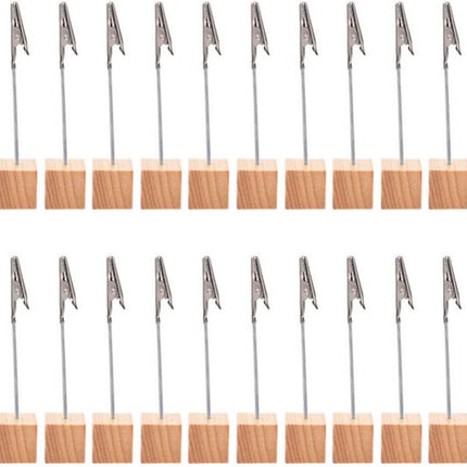 20 pieces wooden memo clip holder table numbers place card holders lightweight wooden cube base, memo photo photo paper note clip - brown.