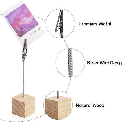 20 pieces wooden memo clip holder table numbers place card holders lightweight wooden cube base, memo photo photo paper note clip - brown.