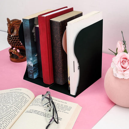 Bookend - Book Stand - Book Holder - Book Support - Bookends - Magazine Holder - Adjustable - Stylish Design - Non-Slip Feet - Multifunctional Use - For Shelves, Office, Library, Home and School - Metal - Black.