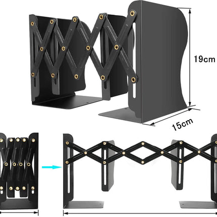 Bookend - Book Stand - Book Holder - Book Support - Bookends - Magazine Holder - Adjustable - Stylish Design - Non-Slip Feet - Multifunctional Use - For Shelves, Office, Library, Home and School - Metal - Black.
