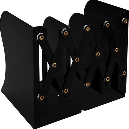 Bookend - Book Stand - Book Holder - Book Support - Bookends - Magazine Holder - Adjustable - Stylish Design - Non-Slip Feet - Multifunctional Use - For Shelves, Office, Library, Home and School - Metal - Black.