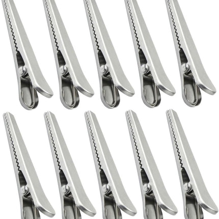 10 pieces - sealing clips - High clamping force closure clips - Freshness clips - Bag clips - Alligator clips - Easy to use - Multifunctional - for kitchen and home - for Candy & Snack Packaging - stainless steel - silver - 11.5cm.