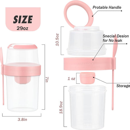 Yogurt Cup - Yogurt Cup To Go - Lunch Pot - BPA-Free - With Spoon - Muesli Cup To Go - Lunch Cup - Lunch Box - Lunch Container - Takeaway - Leakproof - Medium - 560 + 310 ml - Salad To Go - Salad Box - Pink and Green - Sustainable.