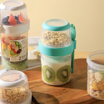 Yogurt Cup - Yogurt Cup To Go - Lunch Pot - BPA-Free - With Spoon - Muesli Cup To Go - Lunch Cup - Lunch Box - Lunch Container - Takeaway - Leakproof - Medium - 560 + 310 ml - Salad To Go - Salad Box - Pink and Green - Sustainable.