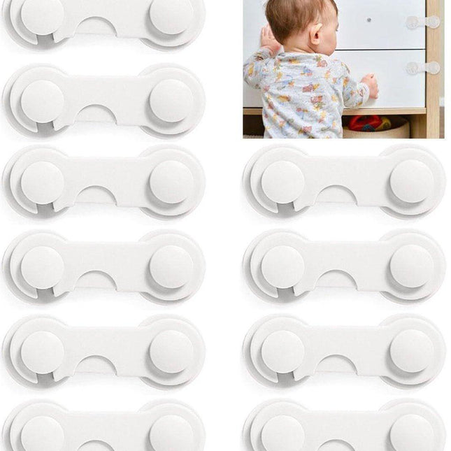 10 Pieces - Child Lock - Drawer Child Lock - Refrigerator Lock - Cabinet Child Locks - Cabinet Door Child Safety - Child Security - No Drilling Required - Safety Lock - Door Security - Baby Lock - Child Locks - Drawer Lock - White - Cabinet & Drawer Secur.