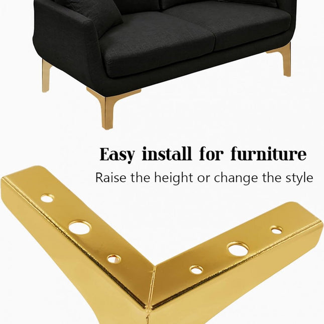 Metal Triangular Furniture Legs - 4 Pieces - Table Legs - 13 Cm - With Screws - Furniture Leg - Table Leg - High Load Capacity - Furniture Table Legs - Table Component - Heavy Metal Furniture - Floor Protection - Non-Slip and Wear-Resistant - Gold.