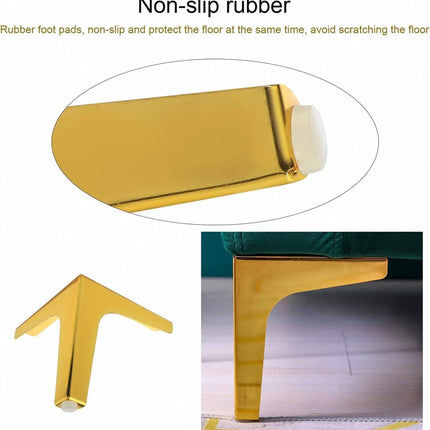 Metal Triangular Furniture Legs - 4 Pieces - Table Legs - 13 Cm - With Screws - Furniture Leg - Table Leg - High Load Capacity - Furniture Table Legs - Table Component - Heavy Metal Furniture - Floor Protection - Non-Slip and Wear-Resistant - Gold.