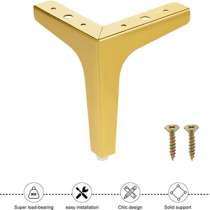 Metal Triangular Furniture Legs - 4 Pieces - Table Legs - 13 Cm - With Screws - Furniture Leg - Table Leg - High Load Capacity - Furniture Table Legs - Table Component - Heavy Metal Furniture - Floor Protection - Non-Slip and Wear-Resistant - Gold.