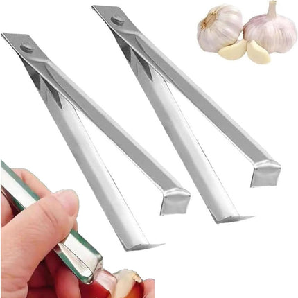 Garlic Peeler - 2 Pieces - Fishbone Tweezers - Tweezers - Kitchen Tweezers - Kitchen Aid - Silver-colored - Ergonomic Handle - Easy to Use - 10.9cm - Stainless Steel.