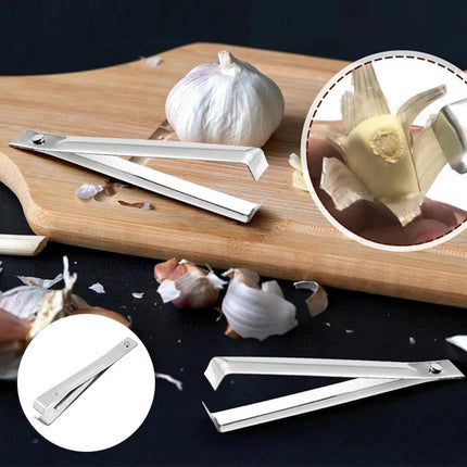 Garlic Peeler - 2 Pieces - Fishbone Tweezers - Tweezers - Kitchen Tweezers - Kitchen Aid - Silver-colored - Ergonomic Handle - Easy to Use - 10.9cm - Stainless Steel.