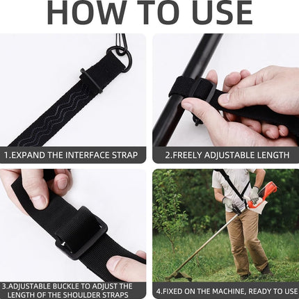 Brushcutter Harness - Adjustable - Durable - Carrying Harness - Nylon Strap Accessory - Universal - Harness - Shoulder Straps - Harness - Accessories For Lawn Mowers - Weed Eater Strap - Black - For Brushcutter Grass Trimmer.