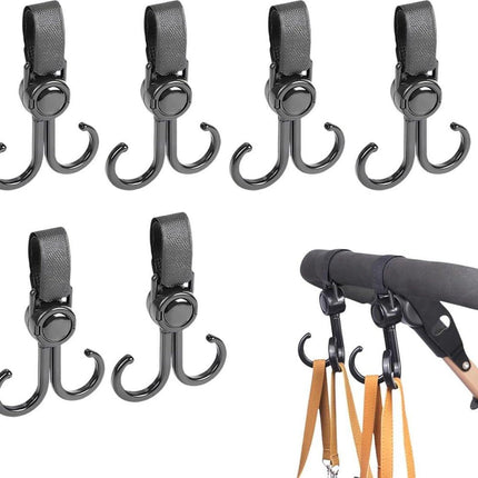 Stroller Bag Hooks - 6 Pieces - Bag Hook - Bag Hanger - Buggy Hooks - Baby Stroller - Diaper Bag Hook - Shopping Hook - Hooks for Bags - Universal Hook - Buggy Hook - Extra Sturdy - For Stroller, Buggy, Wheelchair - Black.