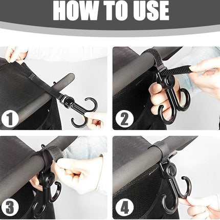 Stroller Bag Hooks - 6 Pieces - Bag Hook - Bag Hanger - Buggy Hooks - Baby Stroller - Diaper Bag Hook - Shopping Hook - Hooks for Bags - Universal Hook - Buggy Hook - Extra Sturdy - For Stroller, Buggy, Wheelchair - Black.