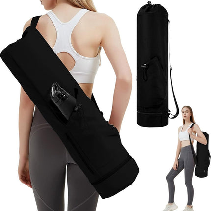 Yoga Mat Bag - Yoga Bag with Drawstring and Storage Compartment - Yoga Bag - Fitness Bag - Sports Bag - Pilates Bag - Waterproof - Universal - Gymnastics Mat Bag - Shoulder Bag - Multifunctional Storage Bag - Equipped with Carrying Strap - Black.