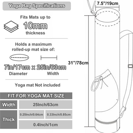 Yoga Mat Bag - Yoga Bag with Drawstring and Storage Compartment - Yoga Bag - Fitness Bag - Sports Bag - Pilates Bag - Waterproof - Universal - Gymnastics Mat Bag - Shoulder Bag - Multifunctional Storage Bag - Equipped with Carrying Strap - Black.