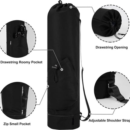 Yoga Mat Bag - Yoga Bag with Drawstring and Storage Compartment - Yoga Bag - Fitness Bag - Sports Bag - Pilates Bag - Waterproof - Universal - Gymnastics Mat Bag - Shoulder Bag - Multifunctional Storage Bag - Equipped with Carrying Strap - Black.