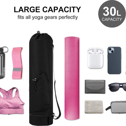 Yoga Mat Bag - Yoga Bag with Drawstring and Storage Compartment - Yoga Bag - Fitness Bag - Sports Bag - Pilates Bag - Waterproof - Universal - Gymnastics Mat Bag - Shoulder Bag - Multifunctional Storage Bag - Equipped with Carrying Strap - Black.