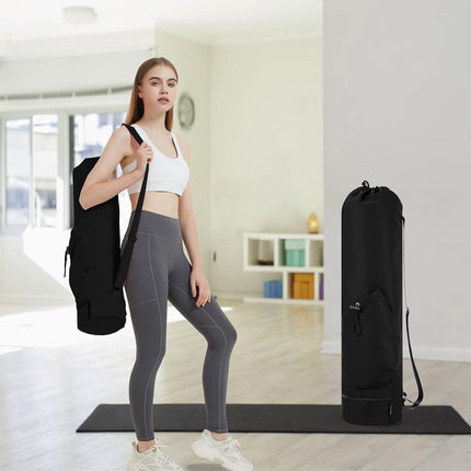 Yoga Mat Bag - Yoga Bag with Drawstring and Storage Compartment - Yoga Bag - Fitness Bag - Sports Bag - Pilates Bag - Waterproof - Universal - Gymnastics Mat Bag - Shoulder Bag - Multifunctional Storage Bag - Equipped with Carrying Strap - Black.