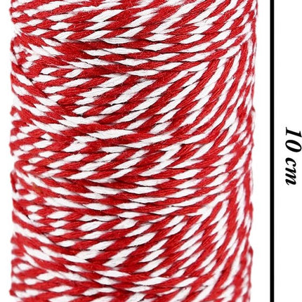 Rope - Cotton Cord - Binding Twine - Craft Packaging String - Set of 2 Rolls 2mm Thick - Ideal for DIY, Garden and Packaging - Suitable for Indoor and Outdoor Use - 100 Meters Per Roll - Red and White.