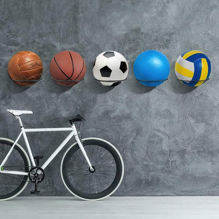 Ball Holder - 2 Pieces - Ball Storage - Ball Rack - Metal Ball Stand - Wall Ball Holder - Wall Mounted - Gift for Boys & Men - For Basketball, Football, Volleyball, Rugby - Universal - Black.