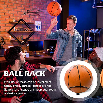 Ball Holder - 2 Pieces - Ball Storage - Ball Rack - Metal Ball Stand - Wall Ball Holder - Wall Mounted - Gift for Boys & Men - For Basketball, Football, Volleyball, Rugby - Universal - Black.