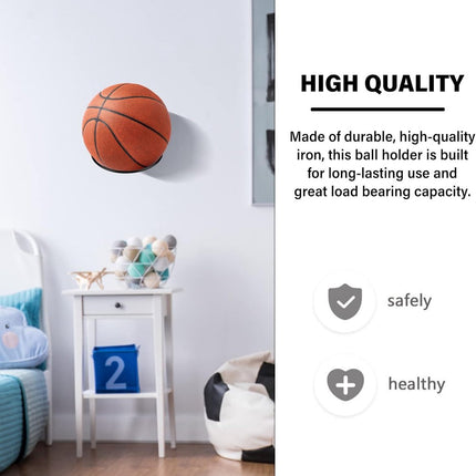 Ball Holder - 2 Pieces - Ball Storage - Ball Rack - Metal Ball Stand - Wall Ball Holder - Wall Mounted - Gift for Boys & Men - For Basketball, Football, Volleyball, Rugby - Universal - Black.