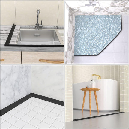 Water Threshold 200cm Black - Shower Thresholds - Self-Adhesive Shower Water Barrier - Compact - Sanitary Water Stopper - Shower Threshold - Water Stopper - Shower - Bath - Leakage - Water Barrier - Mold - Sanitary - Anti-Water Strip - Foldable Shower Wat.
