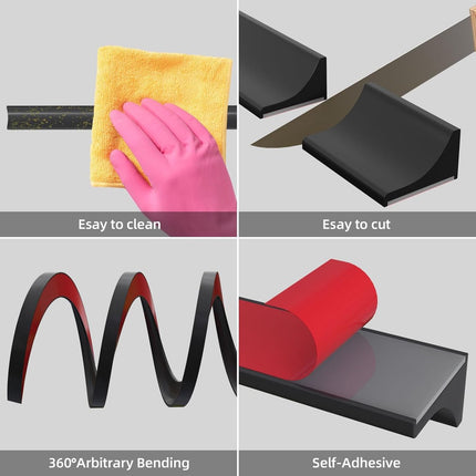 Water Threshold 200cm Black - Shower Thresholds - Self-Adhesive Shower Water Barrier - Compact - Sanitary Water Stopper - Shower Threshold - Water Stopper - Shower - Bath - Leakage - Water Barrier - Mold - Sanitary - Anti-Water Strip - Foldable Shower Wat.