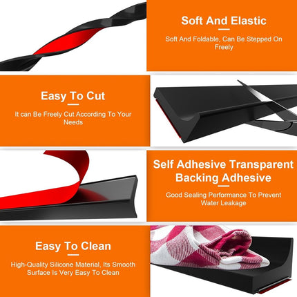 Water Threshold 200cm Black - Shower Thresholds - Self-Adhesive Shower Water Barrier - Compact - Sanitary Water Stopper - Shower Threshold - Water Stopper - Shower - Bath - Leakage - Water Barrier - Mold - Sanitary - Anti-Water Strip - Foldable Shower Wat.