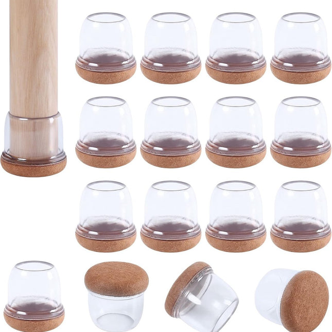 Stool Leg Protector - 16 Pieces - Chair Leg Caps - Chair Leg Covers - Chair Leg Floor Protectors - Felt Furniture Protectors - For Hardwood Floors - Rubber Chair Leg Protectors - For Wooden Floors - Round - Silicone - Transparent.
