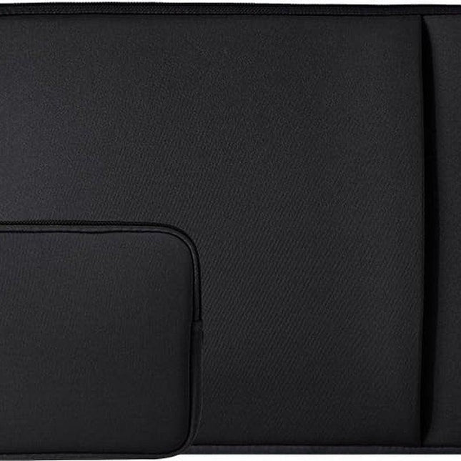 Laptop Sleeve / Pouch - 15.6 Inch - 2-Piece Extra Compartment - Laptop Sleeve with Pouch - Women's / Men's Laptop Bag - Macbook Case with Zipper - Laptop Sleeve - Laptop Case - Laptop Cover - Black - Shockproof - Scratchproof - Durable.